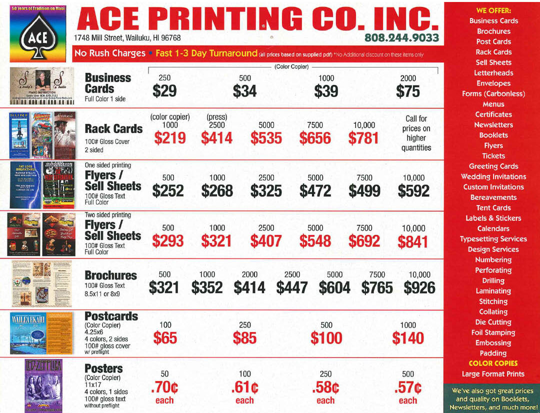 Ace Printing Prices